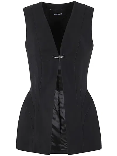 Mugler Womens Black Sleeveless V-neck Crepe Blazer In Black