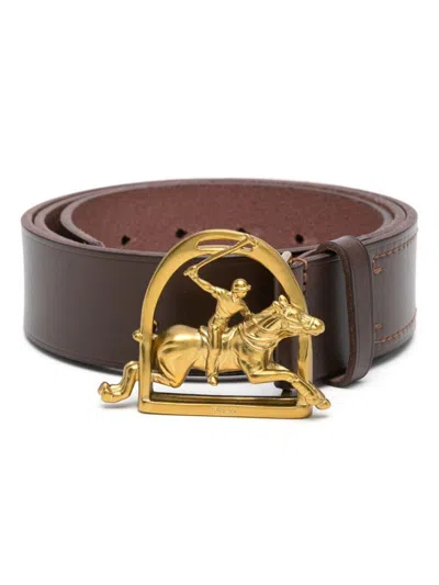 Polo Ralph Lauren Jmp Plyr Elev Plaque Smooth Leather Polo Belt Accessories In Brown