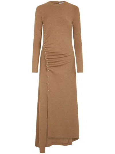 Rabanne Button-detailed Stretch-wool Midi Dress In Beige