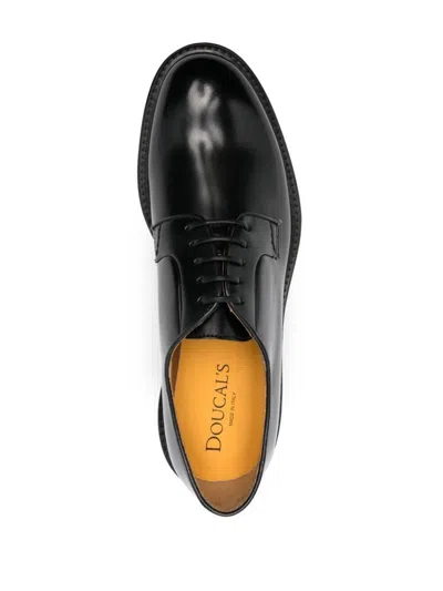 Doucal's Derby Lace-ups In Dark Brown Leather In Brown