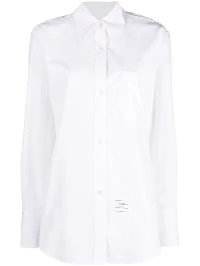 Thom Browne Exaggerated Easy Fit Point Collar Shirt In Poplin In White