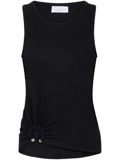 Rabanne Embellished Gathered Ribbed Stretch-cotton Jersey Tank In Black