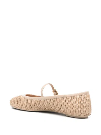 Gianvito Rossi Carla Leather-trimmed Raffia Mary Jane Ballet Flats In Beige