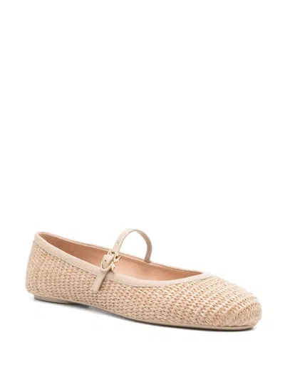 Gianvito Rossi Carla Leather-trimmed Raffia Mary Jane Ballet Flats In Beige