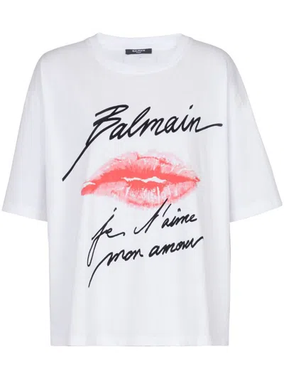 Balmain Graphic Kiss Print T-shirt With Relaxed Fit In White