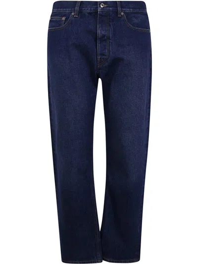 Off-white Logo Patch Straight Leg Jeans In Blue