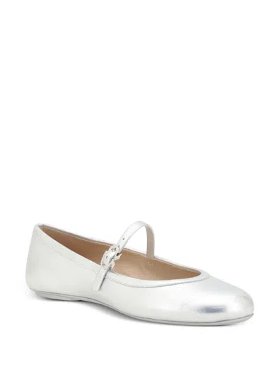 Gianvito Rossi Carla Metallic Leather Mary Jane Flats In Grey