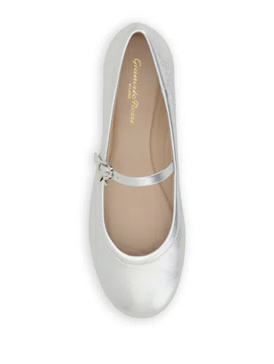 Gianvito Rossi Carla Metallic Leather Mary Jane Flats In Grey