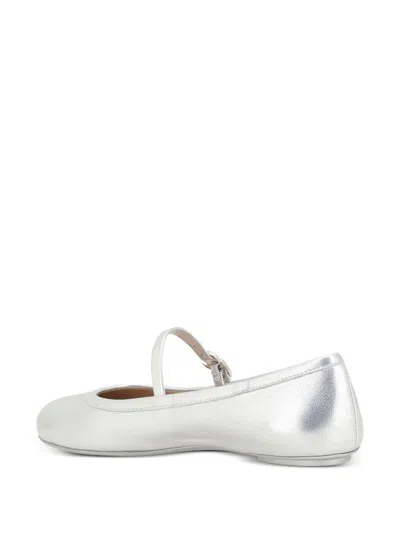Gianvito Rossi Carla Metallic Leather Mary Jane Flats In Grey