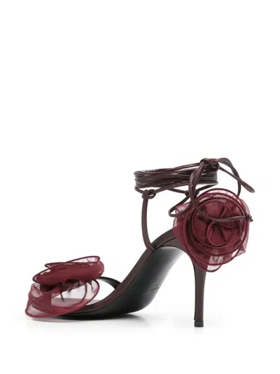 Magda Butrym Crochet Flower-embellished Lace-up Sandals In Red