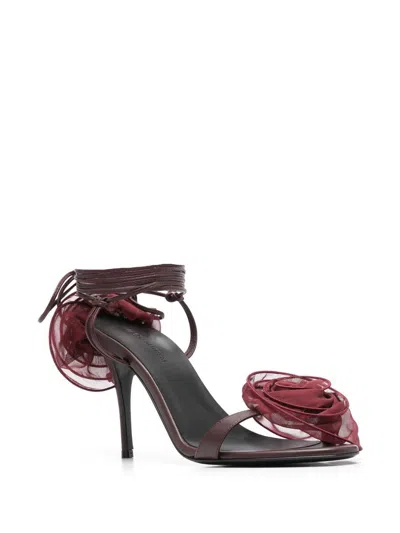 Magda Butrym Crochet Flower-embellished Lace-up Sandals In Red