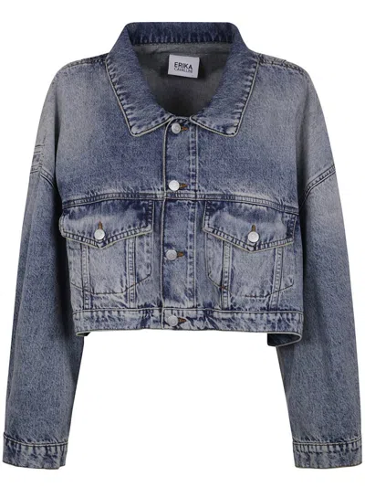 Erika Cavallini Long-sleeved Denim Coat In Blue