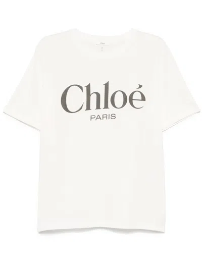 Chloé White Crewneck T-shirt With Logo Print On The Front In Cotton Woman In White