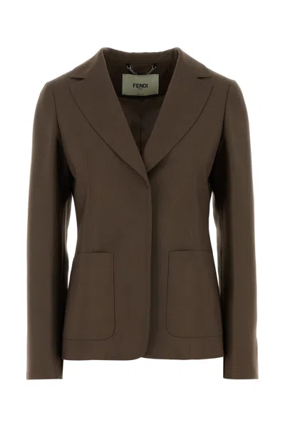 Fendi Mud Wool Blend Blazer