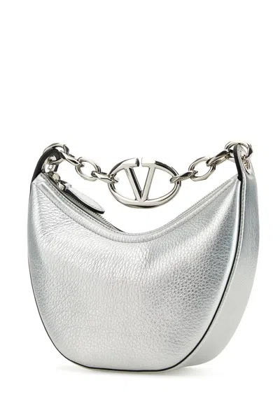 Valentino Silver Leather Mini Hobo Vlogo Moon Handbag