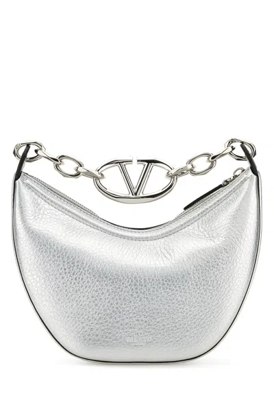 Valentino Silver Leather Mini Hobo Vlogo Moon Handbag