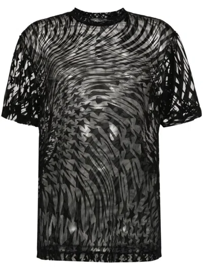 Mugler Women's Flocked Star Mesh T Shirt In Black