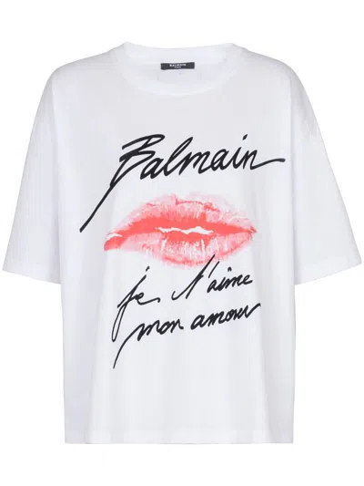 Balmain Graphic Kiss Print T-shirt With Relaxed Fit In White