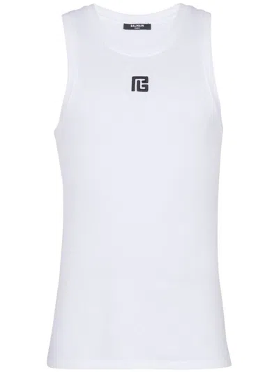 Balmain Logo-embroidered Tank Top In White