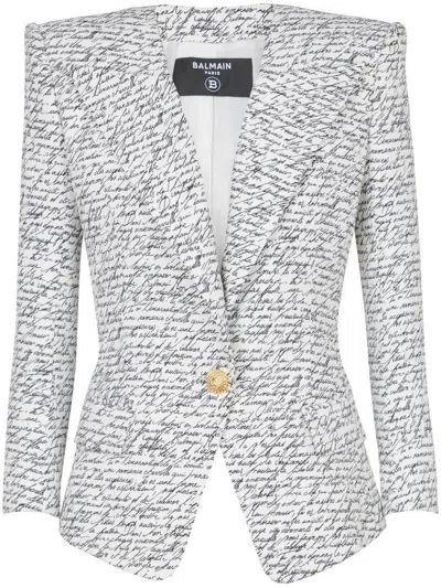 Balmain Women 1 Btn Love Letter Print Tailored Jacket In White