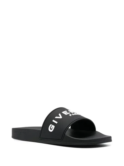 Givenchy Black Flat Slides With Logo In Polyurethane Man In Black