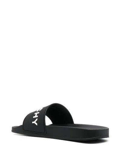 Givenchy Black Flat Slides With Logo In Polyurethane Man In Black