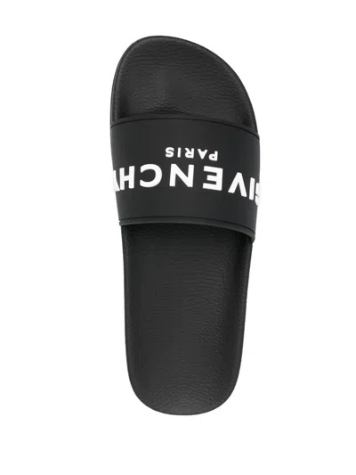 Givenchy Black Flat Slides With Logo In Polyurethane Man In Black
