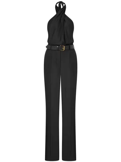 Moschino Halter Neck Jumpsuit With Fitted Bodice In Black