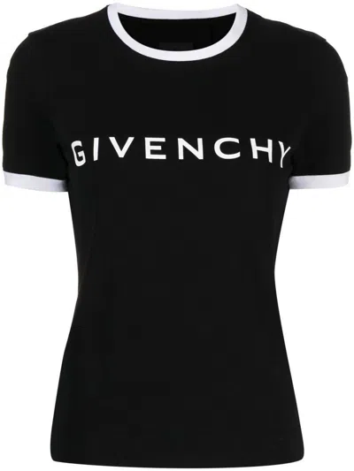 Givenchy Black Crewneck T-shirt With Logo Lettering On The Front And 4g Logo On The Rear In Cotton S In Black