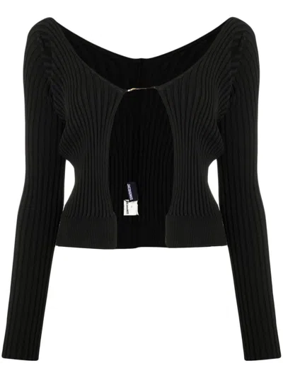 Jacquemus La Maille Pralu Longue Black Cardigan Women In Black