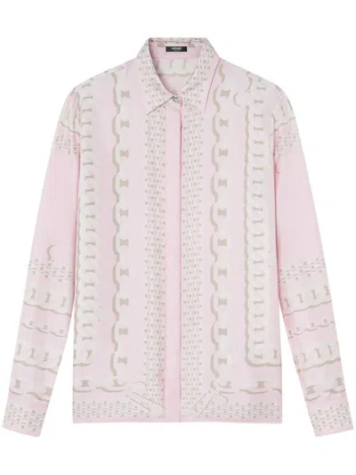Versace Treasure Foulard Silk Twill Formal Shirt In Pink