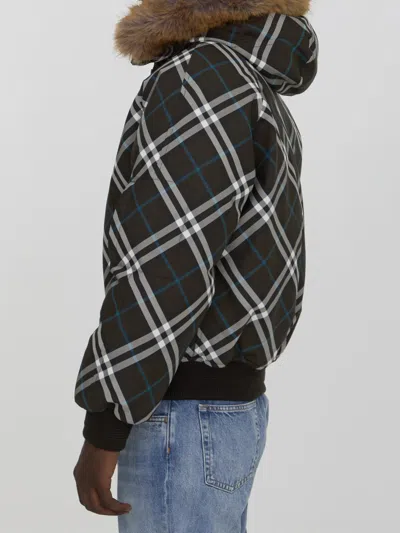Burberry High-neck Zip-up Checked Jacket In Brown