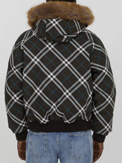 Burberry High-neck Zip-up Checked Jacket In Brown