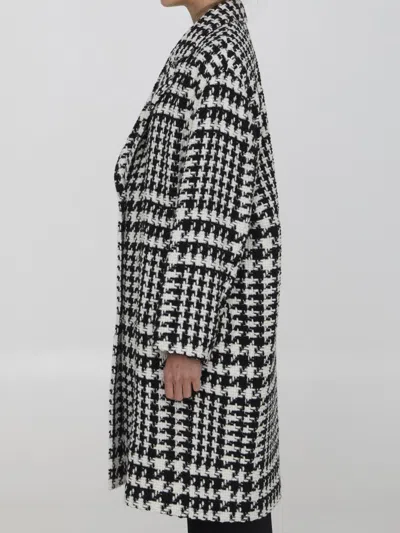 Dolce & Gabbana Black And White Coat With All-over Check Motiv In Wool Blend Woman In White