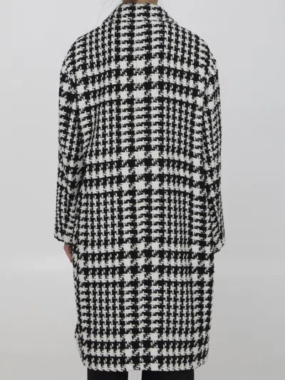 Dolce & Gabbana Black And White Coat With All-over Check Motiv In Wool Blend Woman In White