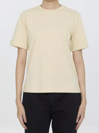 Burberry Logo Embroidered Cotton T-shirt In Beige