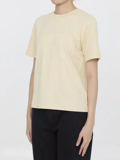 Burberry Logo Embroidered Cotton T-shirt In Beige