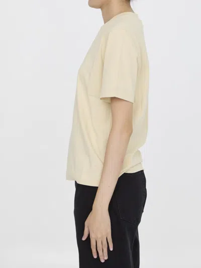 Burberry Logo Embroidered Cotton T-shirt In Beige