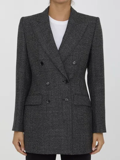 Dolce & Gabbana Anthracite Grey Tweed Double-breasted Jacket In Grey