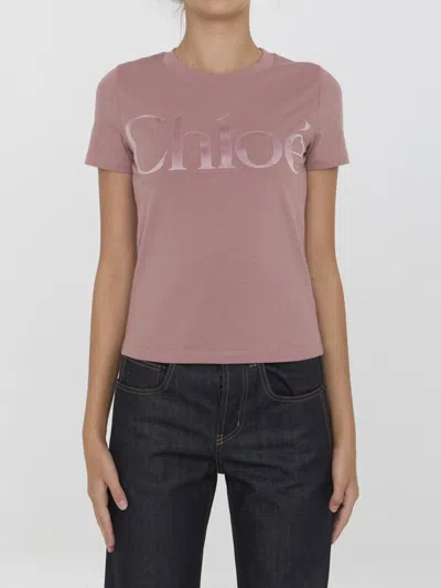 Chloé Pink Cotton Jersey Fitted T-shirt In Pink