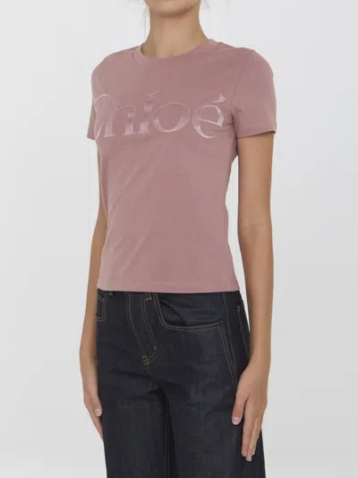 Chloé Pink Cotton Jersey Fitted T-shirt In Pink
