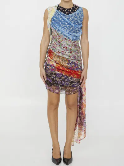 Marine Serre Regenerated Silk Scarves Draped Dress In Multicolor