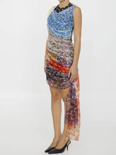 Marine Serre Regenerated Silk Scarves Draped Dress In Multicolor
