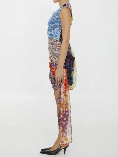 Marine Serre Regenerated Silk Scarves Draped Dress In Multicolor