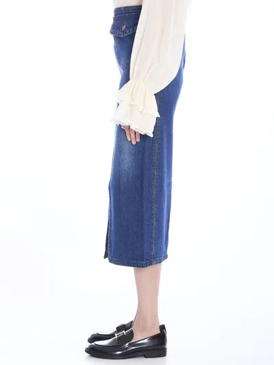 Chloé Chic Denim Midi Skirt With Front Slit In Blue