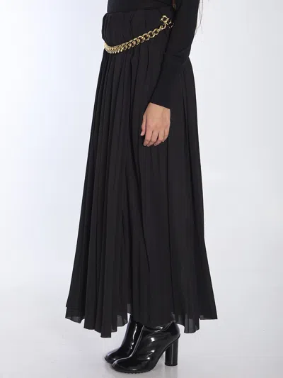 Balenciaga Black Long Pleaded Skirt With Belt In Tech Fabric Woman In Black