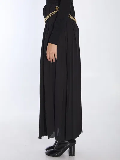 Balenciaga Black Long Pleaded Skirt With Belt In Tech Fabric Woman In Black