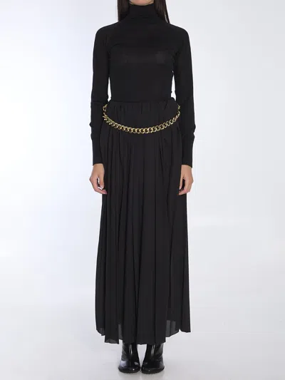 Balenciaga Black Long Pleaded Skirt With Belt In Tech Fabric Woman In Black