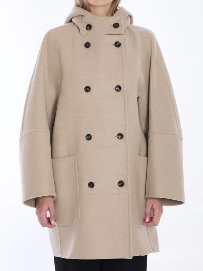 Max Mara Oversized Hooded Coat Patch Pockets In Beige