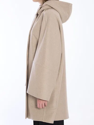 Max Mara Oversized Hooded Coat Patch Pockets In Beige